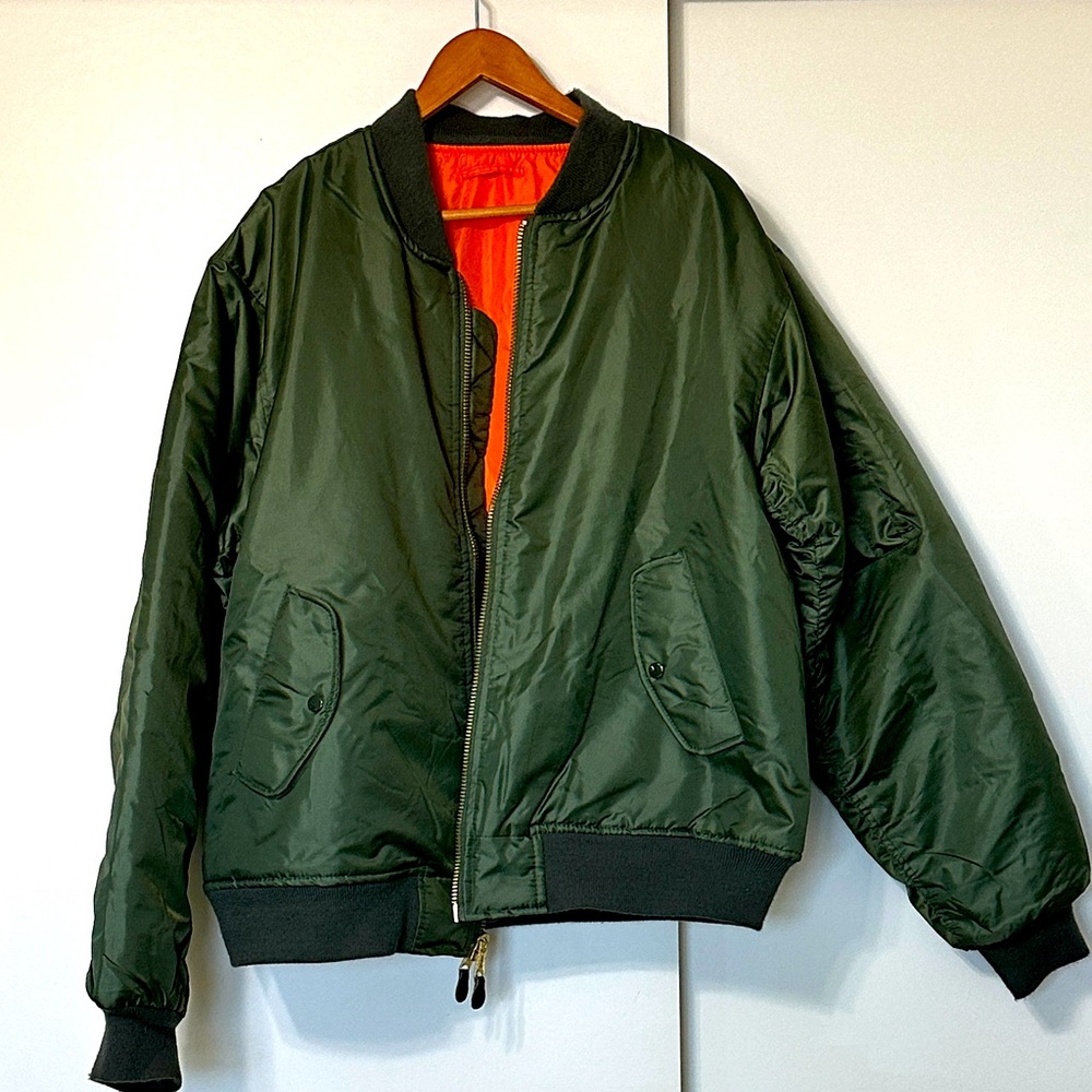 MA-1 Flight Jacket - Olive Green with Orange Lining